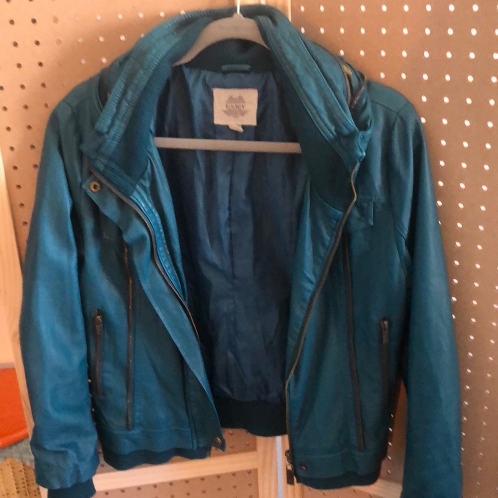 Vegan moto jacket - hoodie - teal